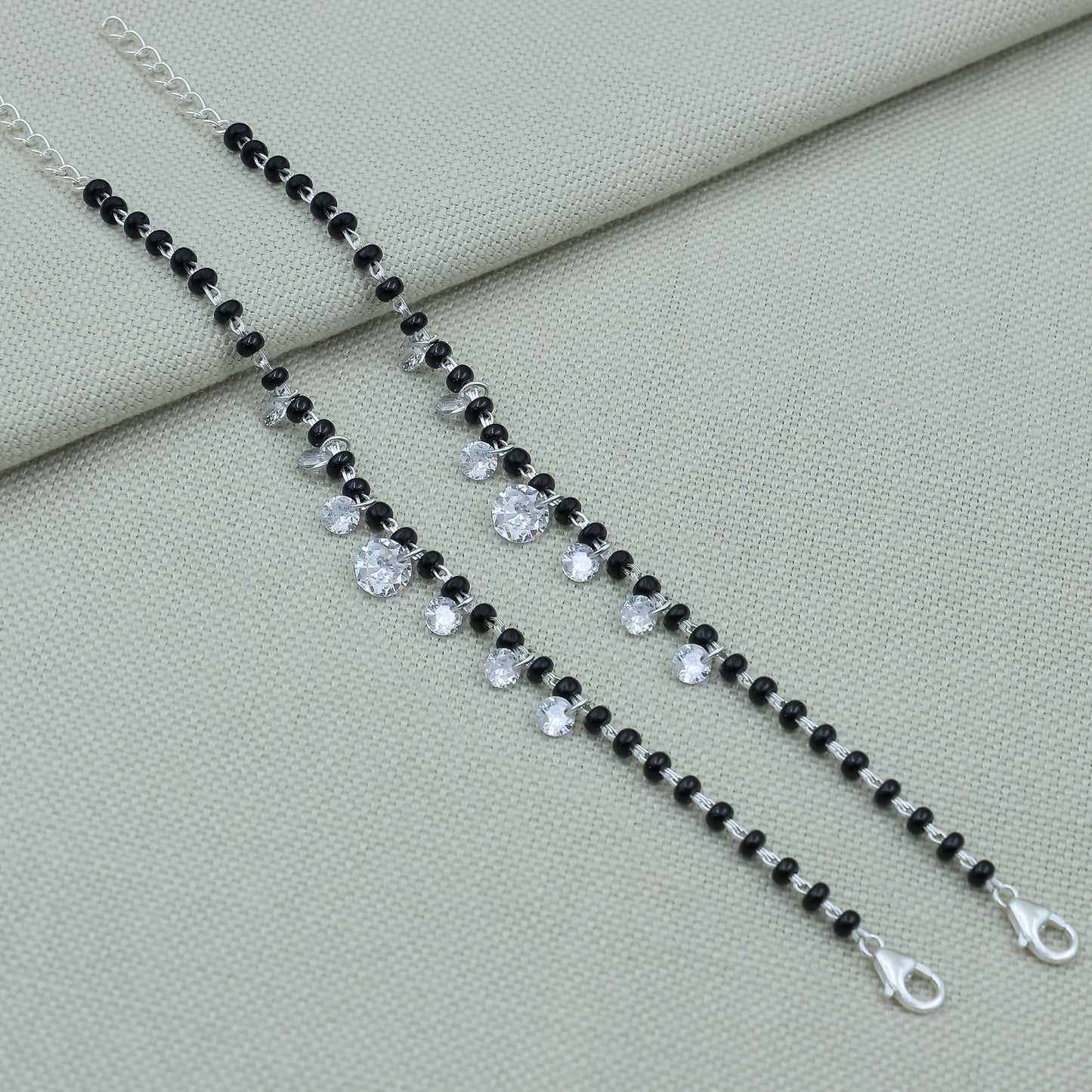 Baby Nazariya Black Beads Silver Bracelet with Drops