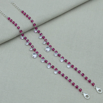 Baby Pink Beads Silver Bracelet with Drops
