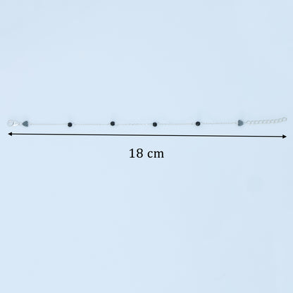 Kids Black Beads Chain Link Silver Bracelet