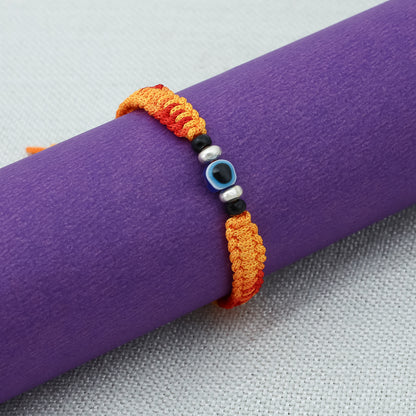 Silver Evil Eyes Adjustable Orange Dhaga Bracelet