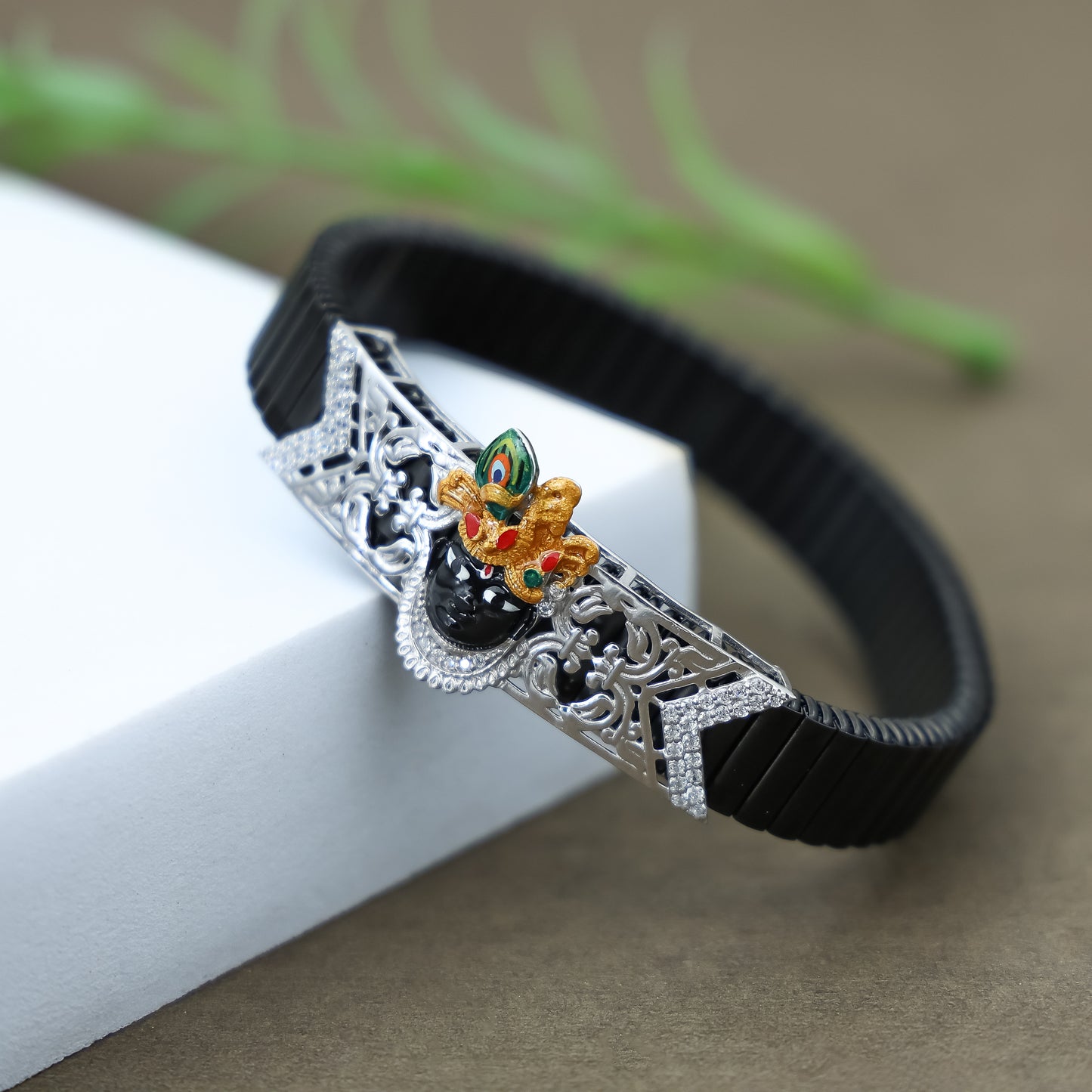 Silver Krishna Gold Mukut Bracelet