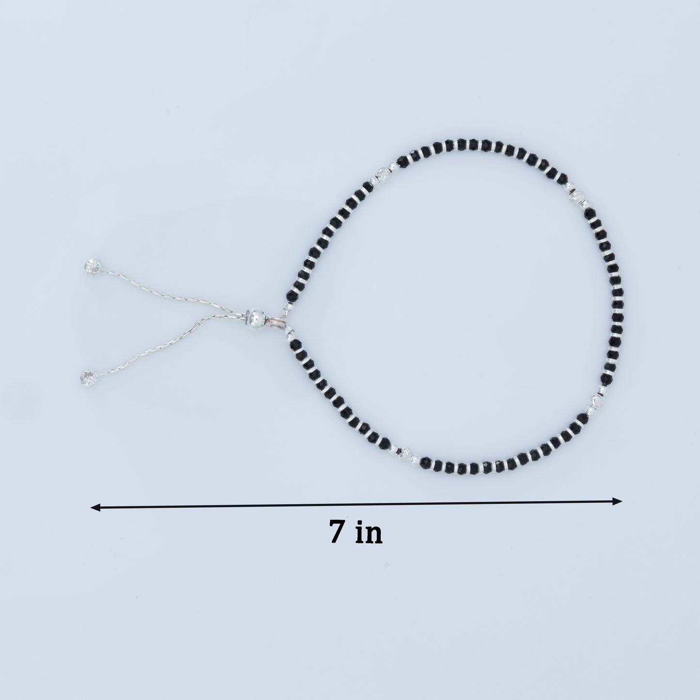 Silver Black Bead Anklet with Clasp