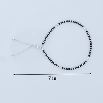 Silver Black Bead Anklet with Clasp