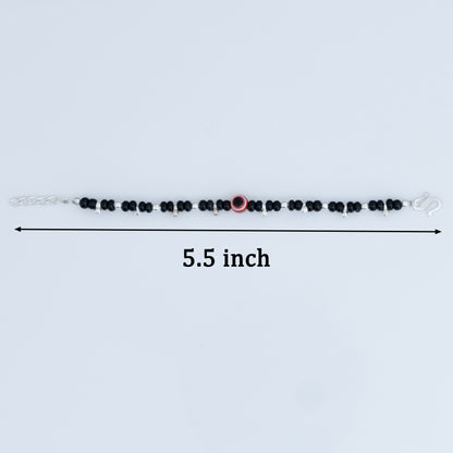 Black Beads & Red Evil Eye Silver Baby Bracelet
