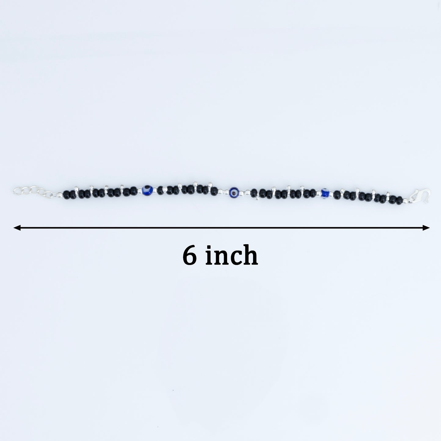 Black Beads & Blue Evil Eye Silver Baby Anklet
