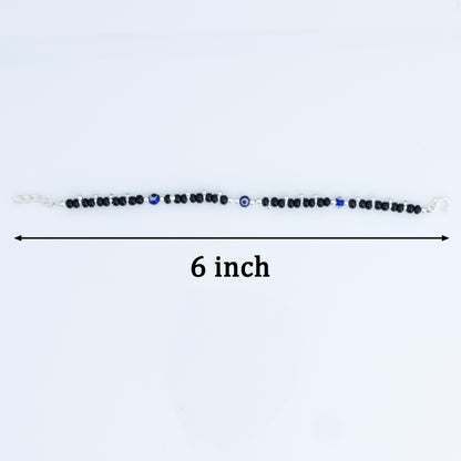 Black Beads & Blue Evil Eye Silver Baby Anklet