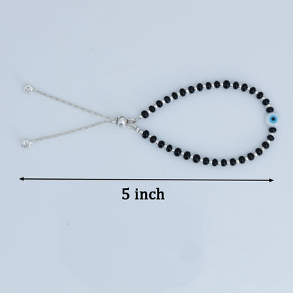 Adjustable Black Beads Silver Chain Bracelet