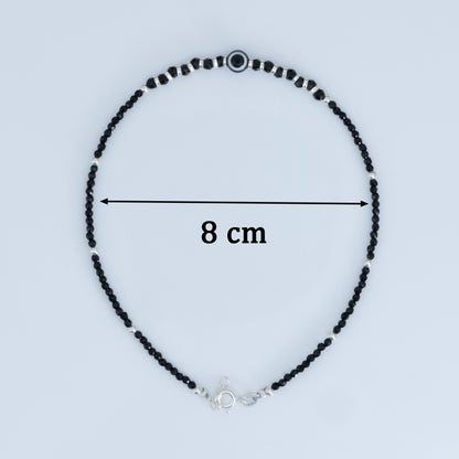 Elegant Evil Eye Silver Anklet with Black Beads