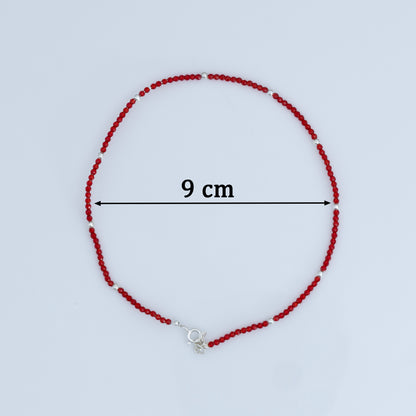 Red Beaded Elegance Silver Anklet