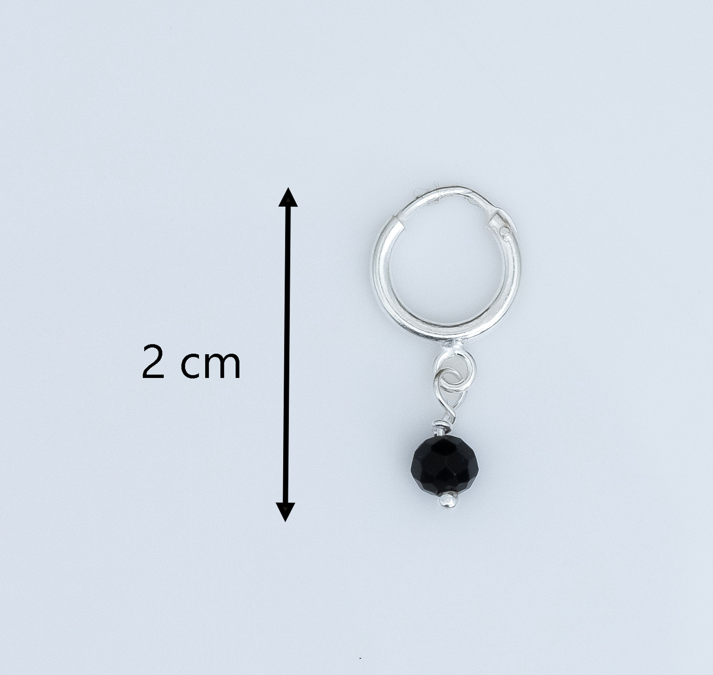 Silver Hoop Earrings with Black Bead Charm
