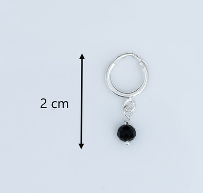 Silver Hoop Earrings with Black Bead Charm