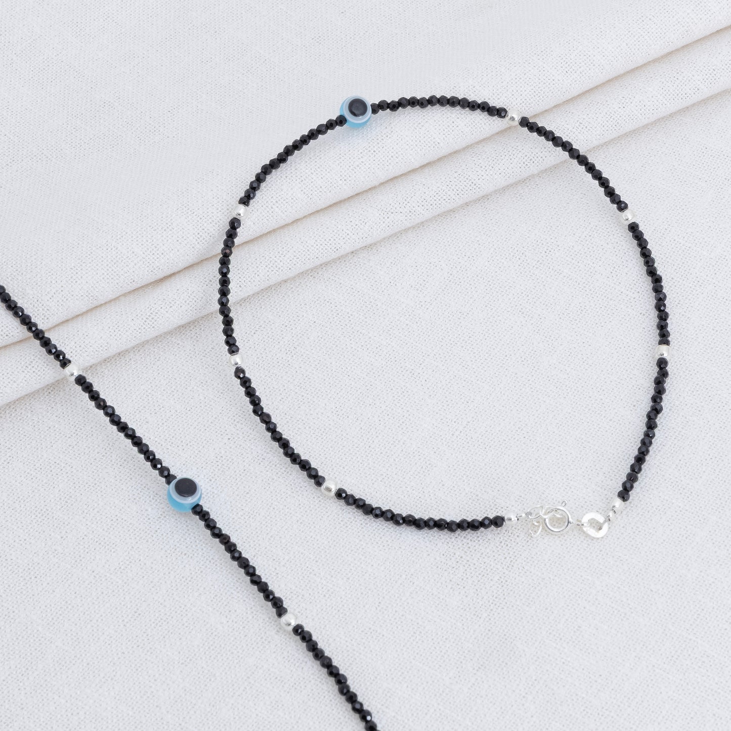 Light Blue Buds Evil Eye Silver Anklet
