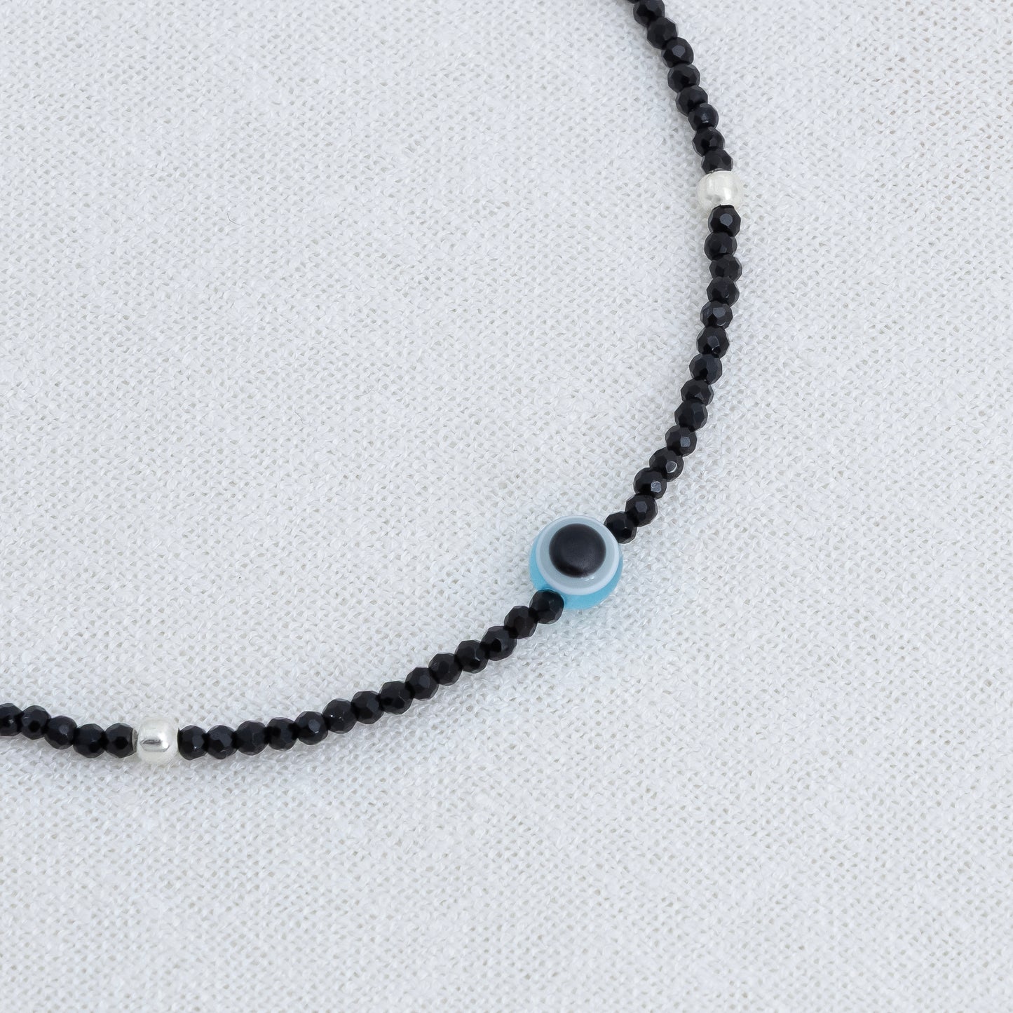 Light Blue Buds Evil Eye Silver Anklet