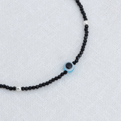 Light Blue Buds Evil Eye Silver Anklet