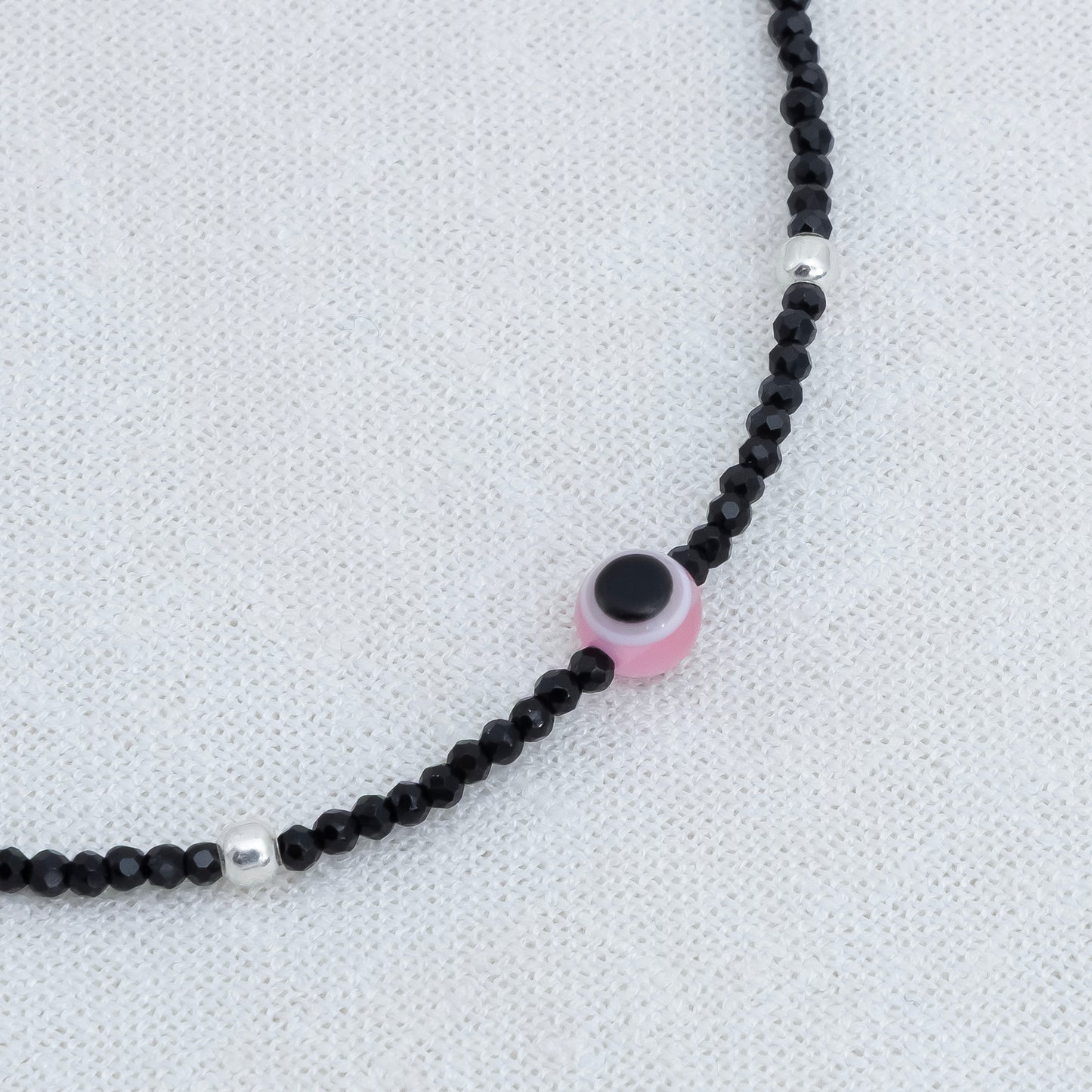 Pink Buds Evil Eye Silver Anklet