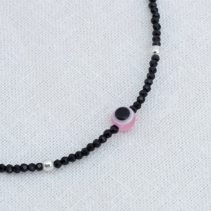 Pink Buds Evil Eye Silver Anklet