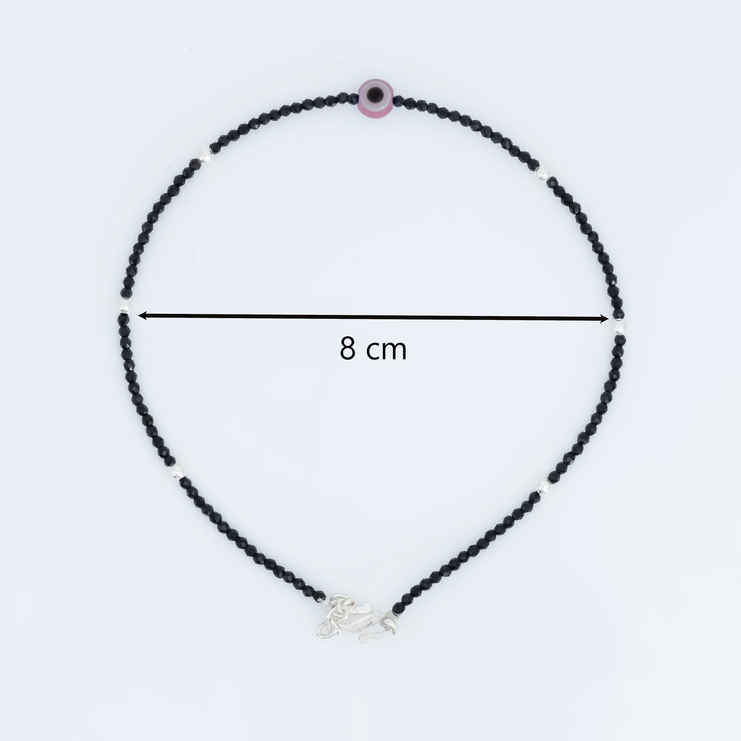 Pink Buds Evil Eye Silver Anklet