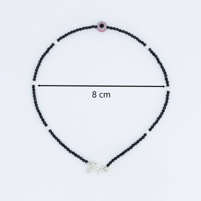 Pink Buds Evil Eye Silver Anklet