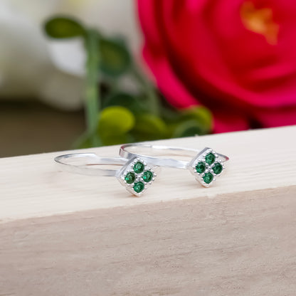 Silver Toe Rings Square Stone Design for Women & Girls