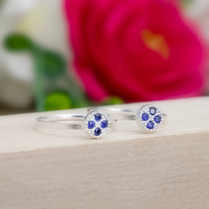 Silver Toe Rings Adjustable Floral Stone