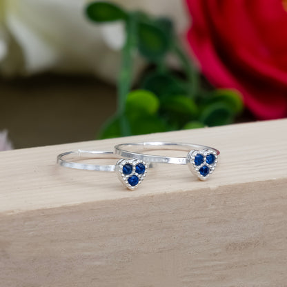 Silver Toe Rings Heart Shape with Gemstone