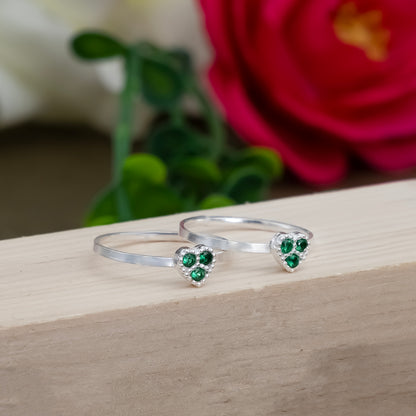 Silver Toe Rings Heart Shape with Gemstone