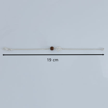 Men’s Silver Rudraksha Bracelet Om Symbol Adjustable