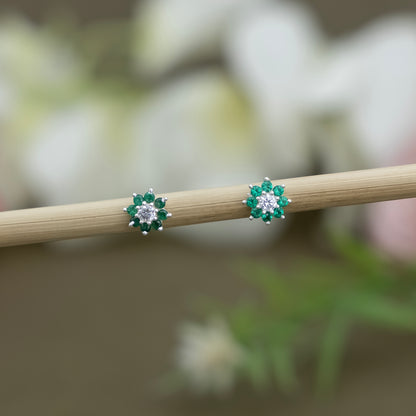 Emerald Flower Silver Earring