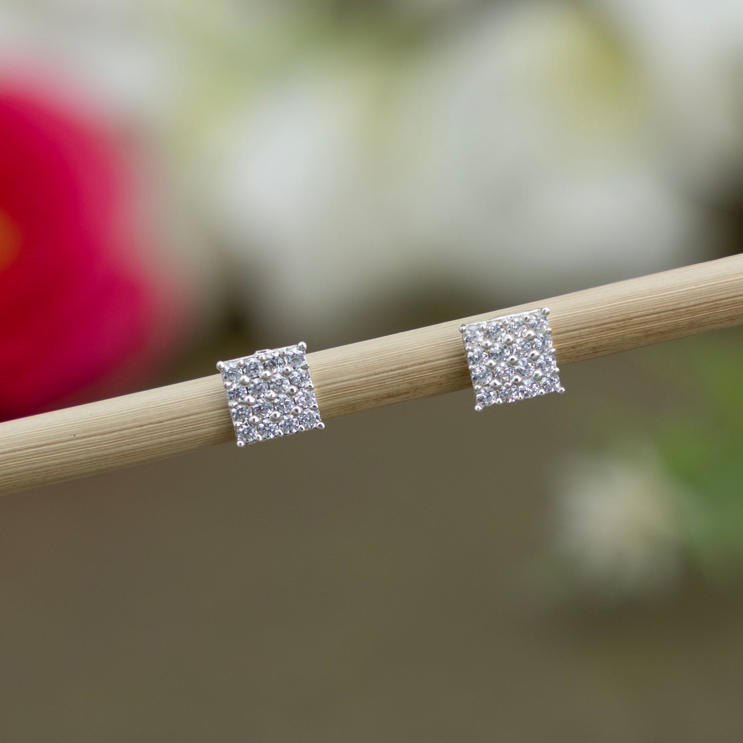 Classic Square Cluster Silver Earrings