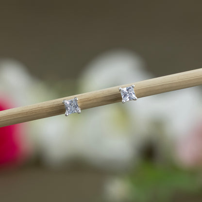 Silver Square Solitaire Earring