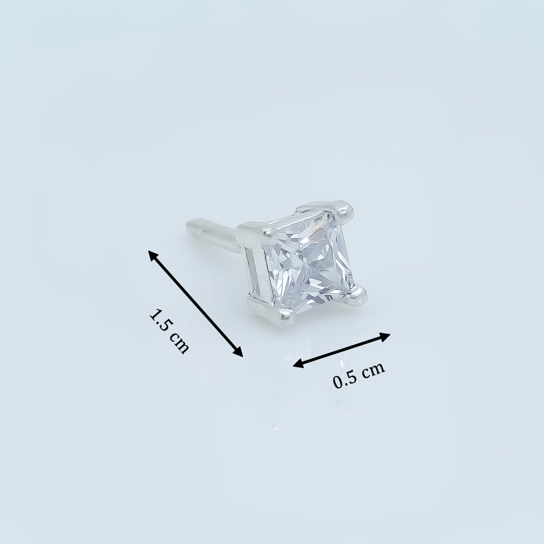 Silver Square Solitaire Earring