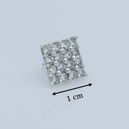 Classic Square Cluster Silver Earrings