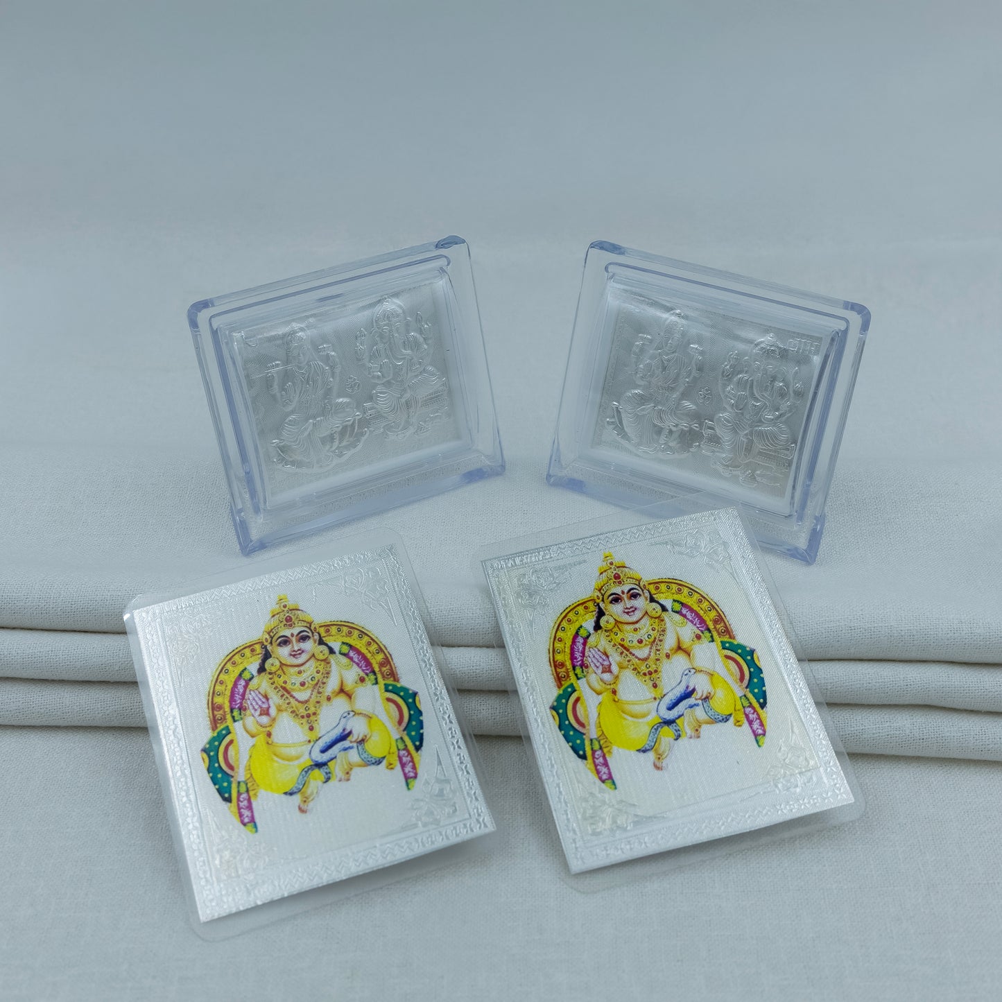 Silver Laxmi Ji Ganesh Ji Frame With Kuber Yantra Combo Attract Wealth, Prosperity & Abundance