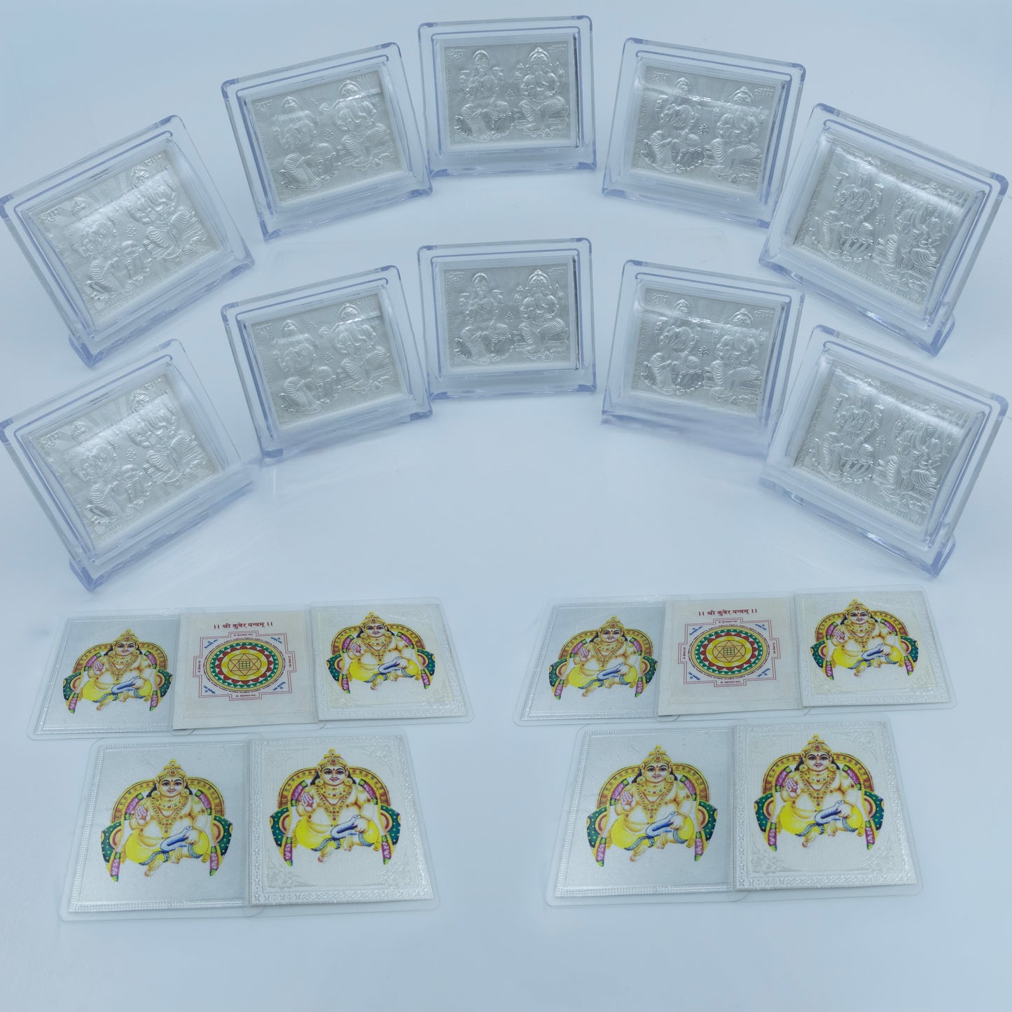 Silver Laxmi Ji Ganesh Ji Frame With Kuber Yantra Combo Attract Wealth, Prosperity & Abundance