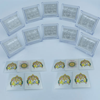 Silver Laxmi Ji Ganesh Ji Frame With Kuber Yantra Combo Attract Wealth, Prosperity & Abundance
