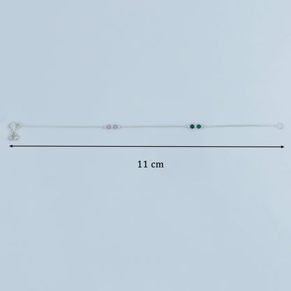 Silver Elegant Anklet with Green & Pink Beads