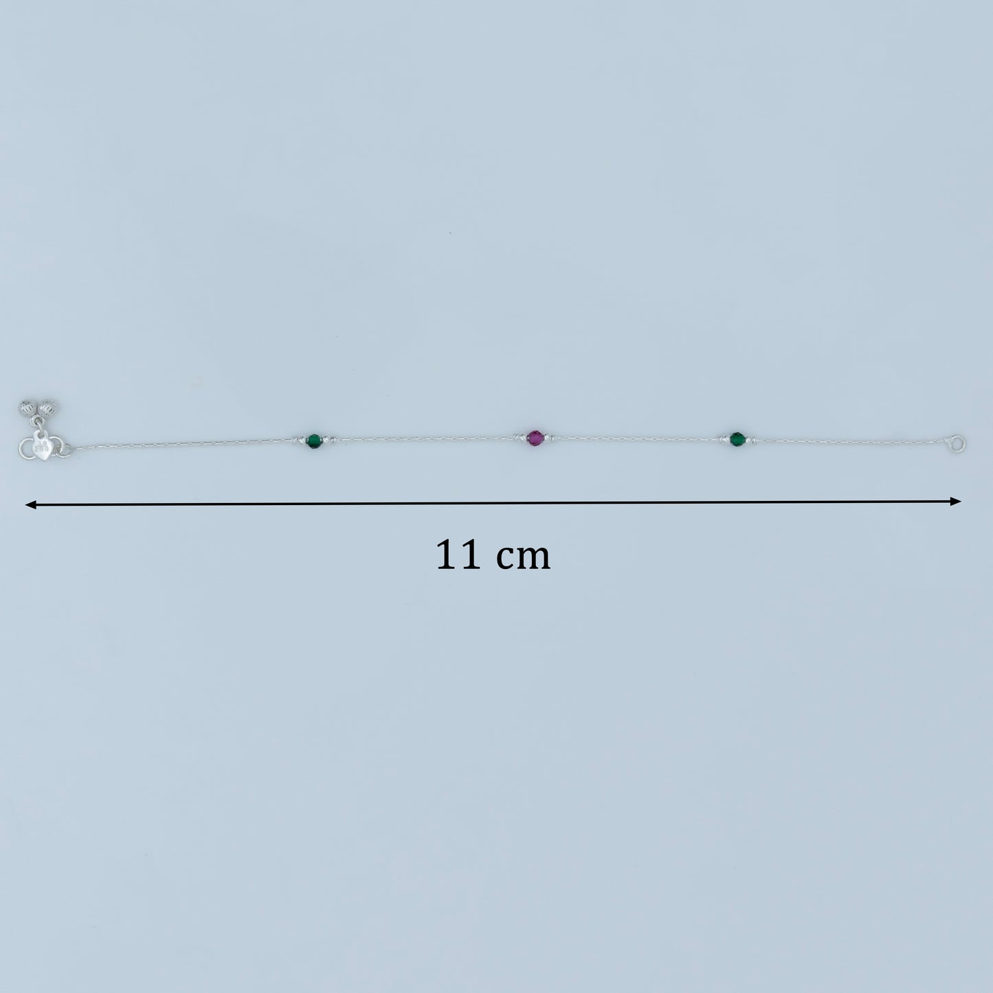 Silver Anklet with Red & Green Beads