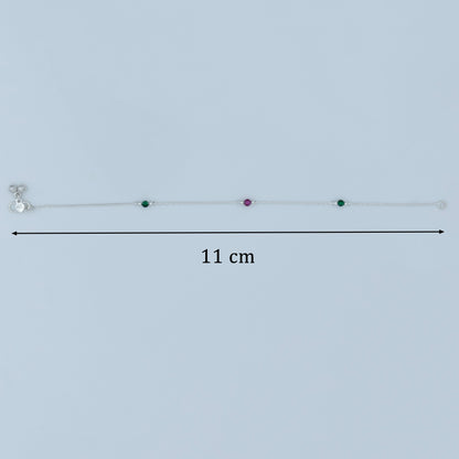 Silver Anklet with Red & Green Beads