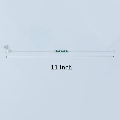 Minimal Silver Anklet with Green Stones