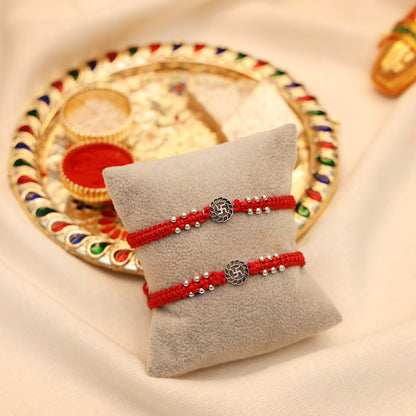 Traditional Swastik Buds Silver Rakhi