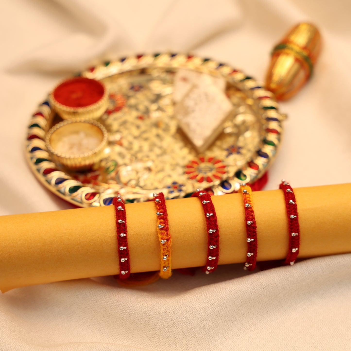 Silver Drop Buds Silver Rakhi