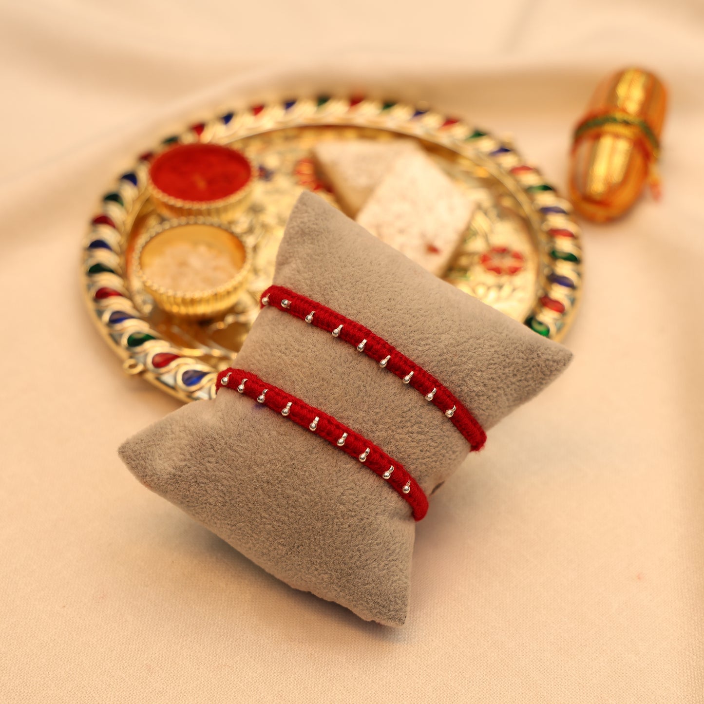 Silver Drop Buds Silver Rakhi