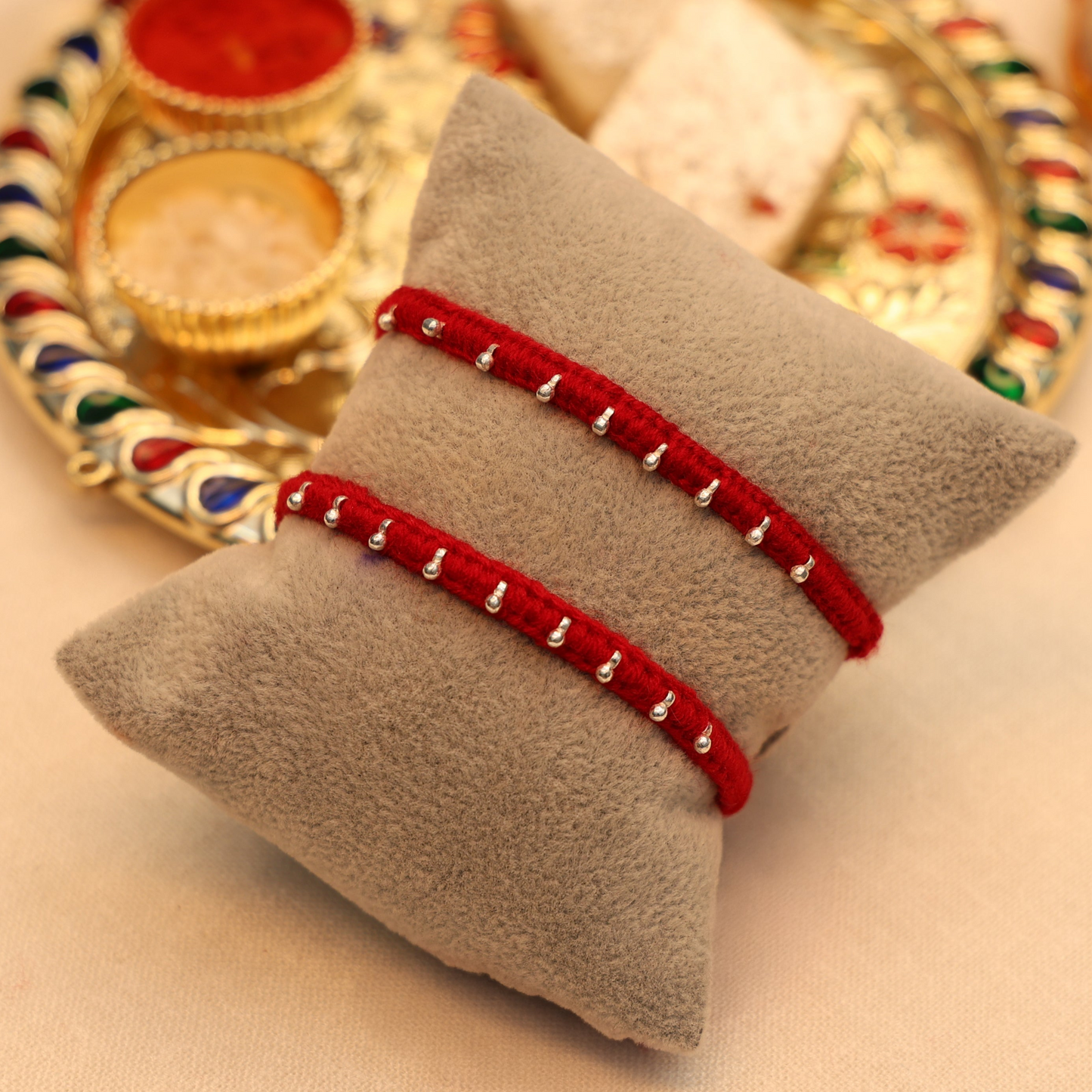 Silver Drop Buds Silver Rakhi