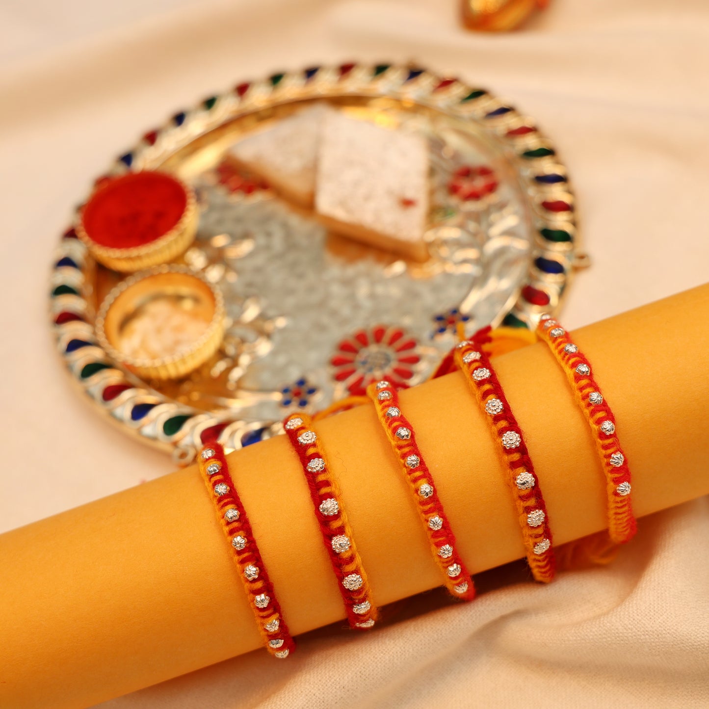 Charming Mixed Buds Silver Rakhi