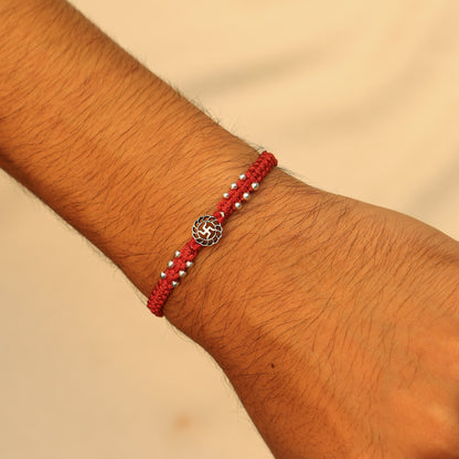Traditional Swastik Buds Silver Rakhi