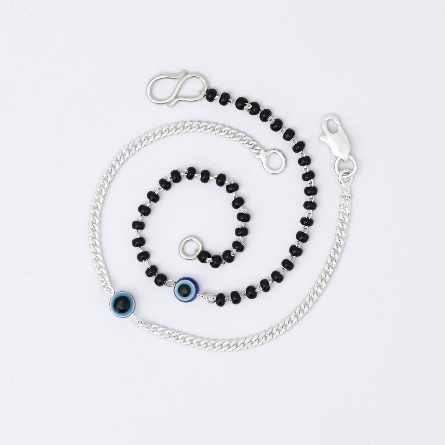 Couple Evil Eye Bracelets Silver Chain & Black Beads