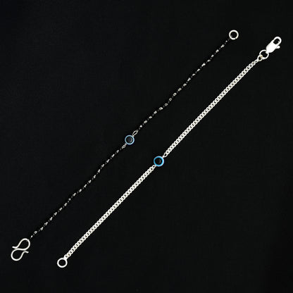 Couple Evil Eye Bracelets Silver Chain & Black Beads
