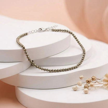 Dainty Faceted Pyrite Silver Anklet