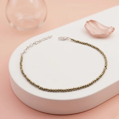 Dainty Faceted Pyrite Silver Anklet