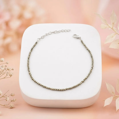 Dainty Faceted Pyrite Silver Anklet